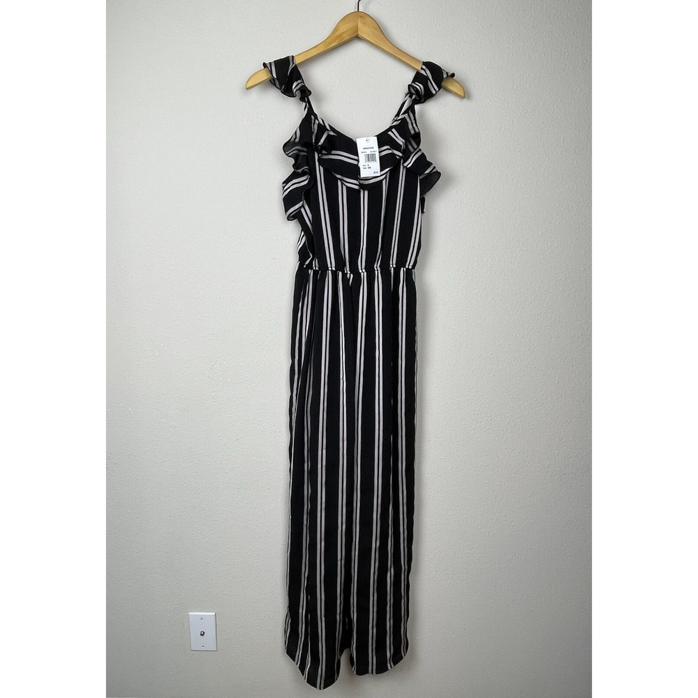 NWT Truly Me by Sara Sara Black & White Striped Ruffle Wide‑Leg Jumpsuit Size 16